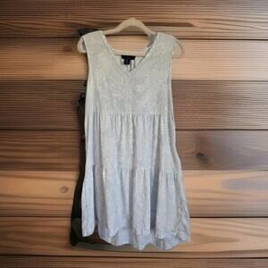 Tahari Women Medium Linen Sleeveless Floral Midi Sun Beach Dress Light Blue Boho